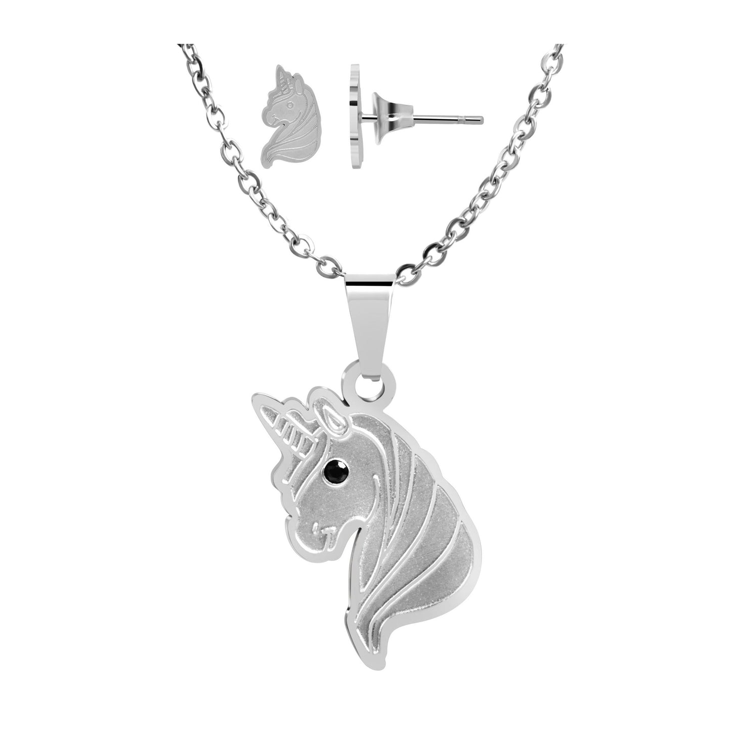 Mädchen Halskette – Einhorn aus Edelstahl mit Strass Steinchen 48 cm