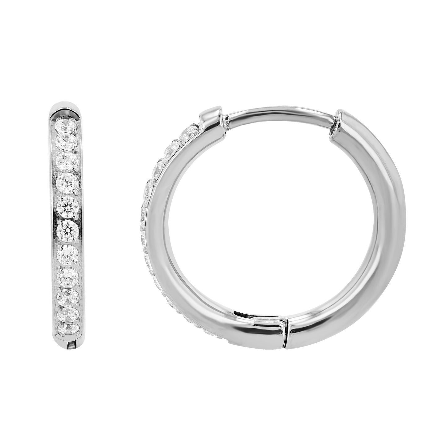 Damen Ohrringe – Klappcreole aus Titan mit Strass Steinchen
