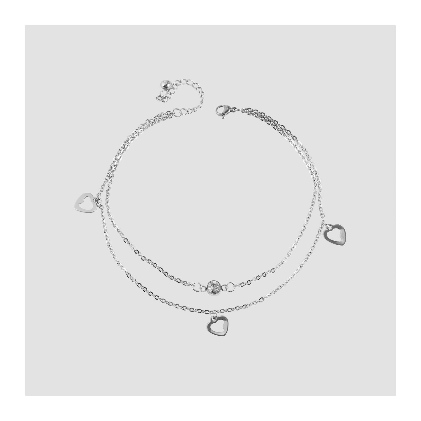 Damen Armband – Herz aus Edelstahl mit Strass Steinchen 26 cm