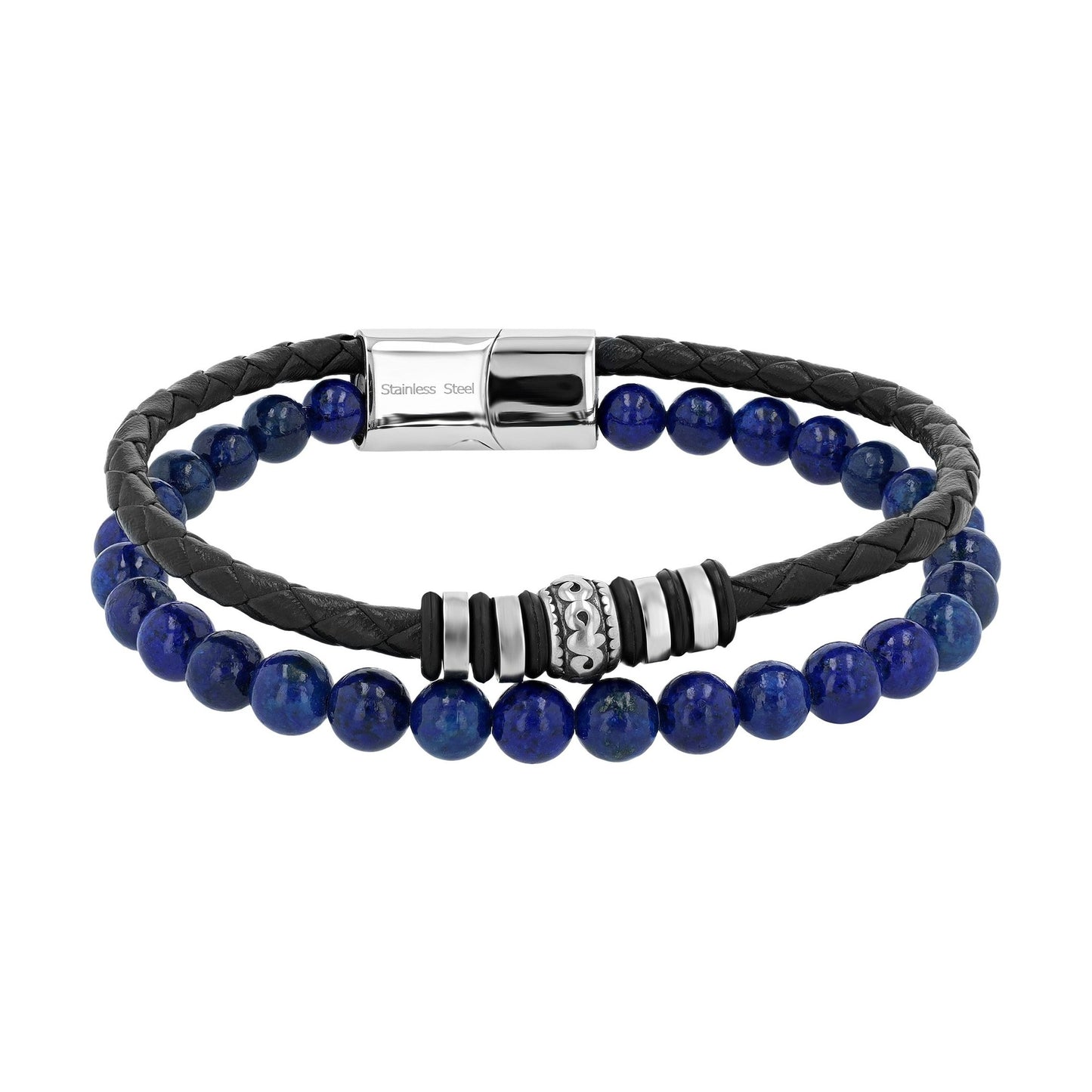 Unisex Armband aus Leder mit Lapis Lazuli 21,5 cm