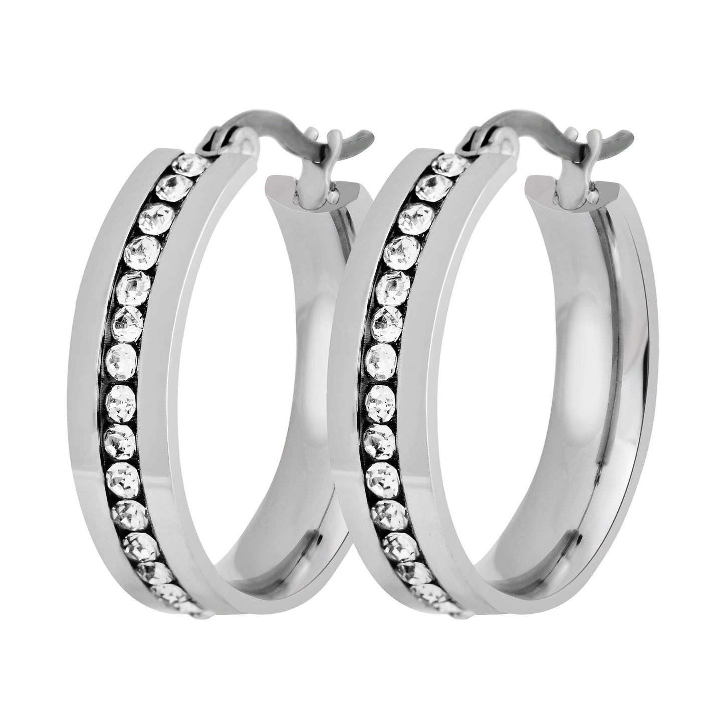 Damen Ohrringe – Creole aus Edelstahl mit Strass