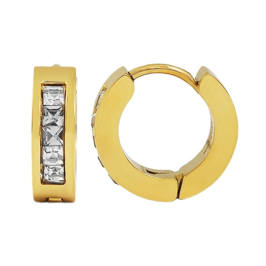 Damen Ohrringe – Creole aus Edelstahl mit Strass Steinchen
