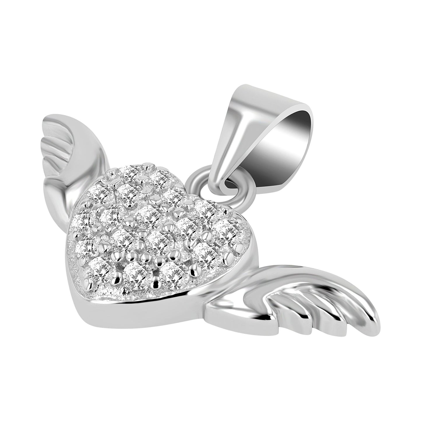 Damen Anhänger – Flügel Herzanhänger aus 925 Silber mit Zirkonia