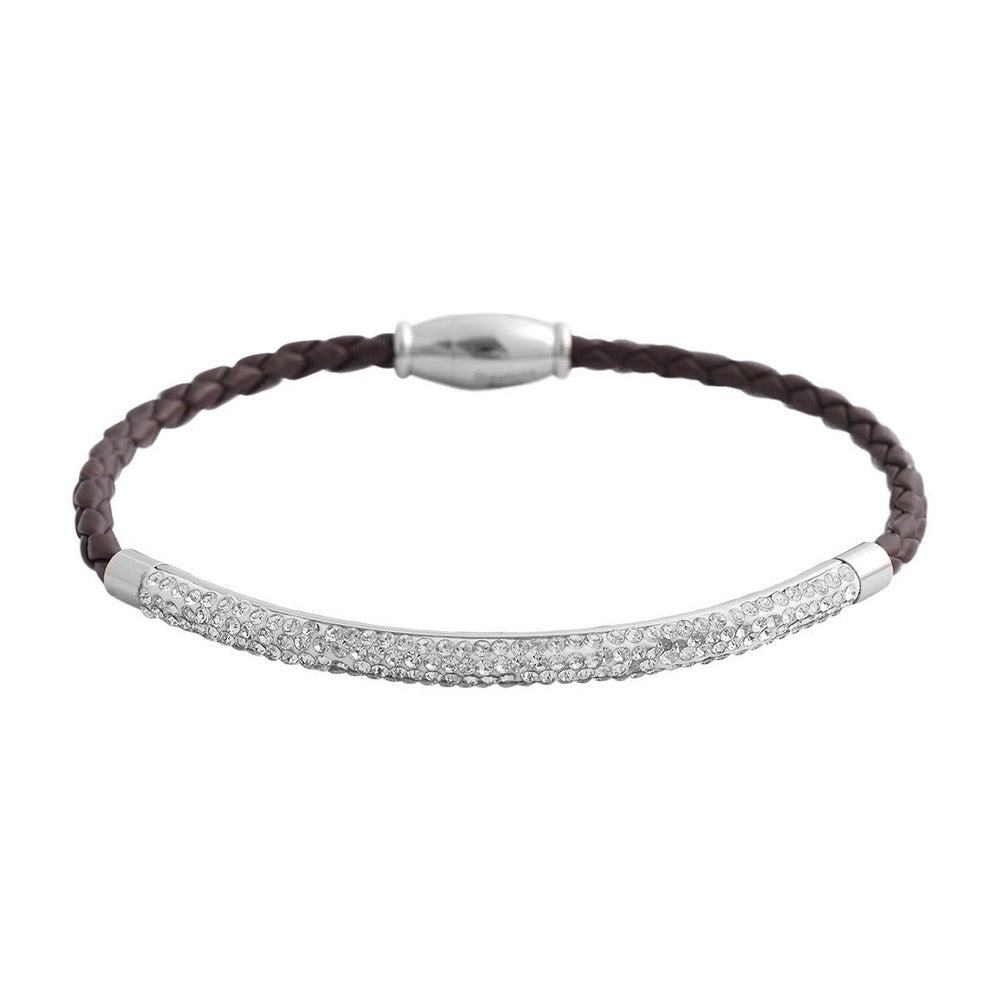 Damen Armband – Armreif aus Leder mit Strass Steinchen 19 cm