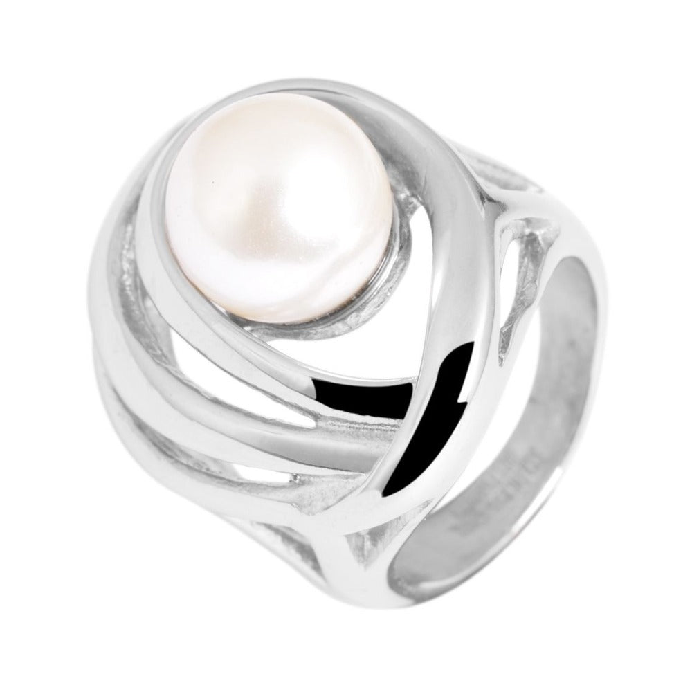 Damen Ring aus Edelstahl mit Süßwasserperle