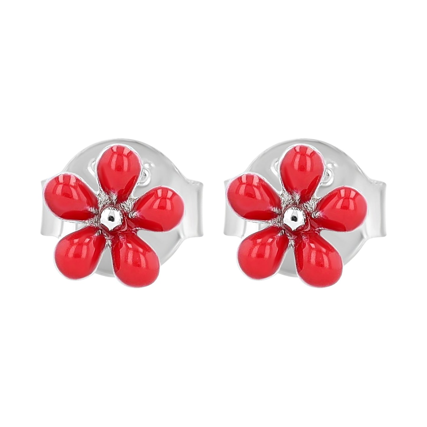 Mädchen Ohrringe – Ohrstecker Blume aus 925 Silber mit Emaille