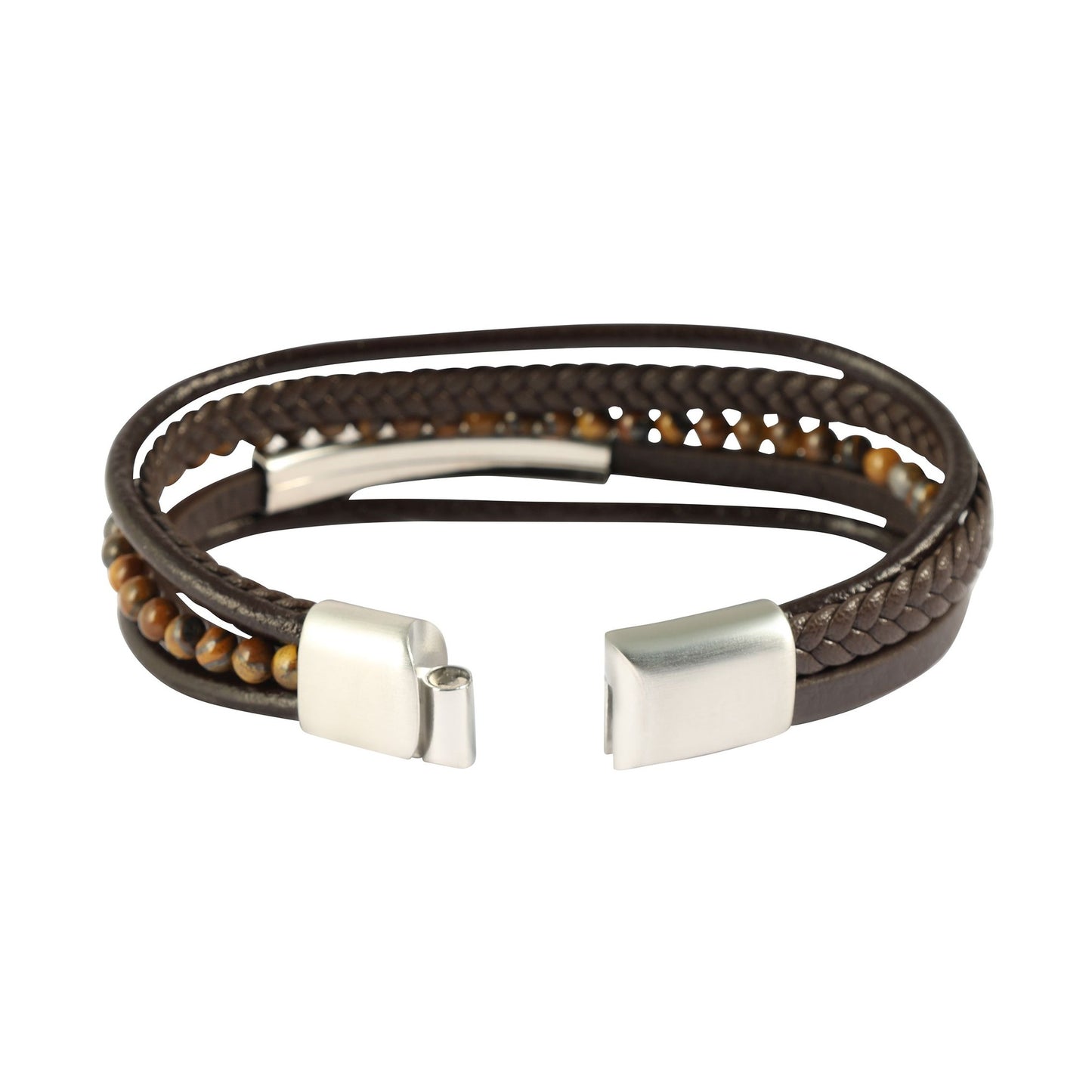 Herren Armband – Lederarmband aus Leder mit Tigerauge 23 cm