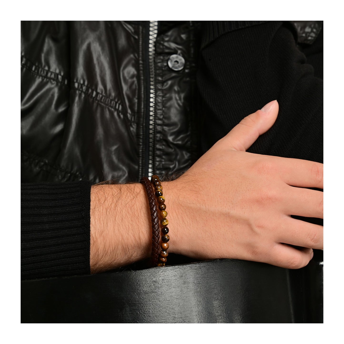 Unisex Armband – Kugelarmband aus Leder mit Perle 21 cm