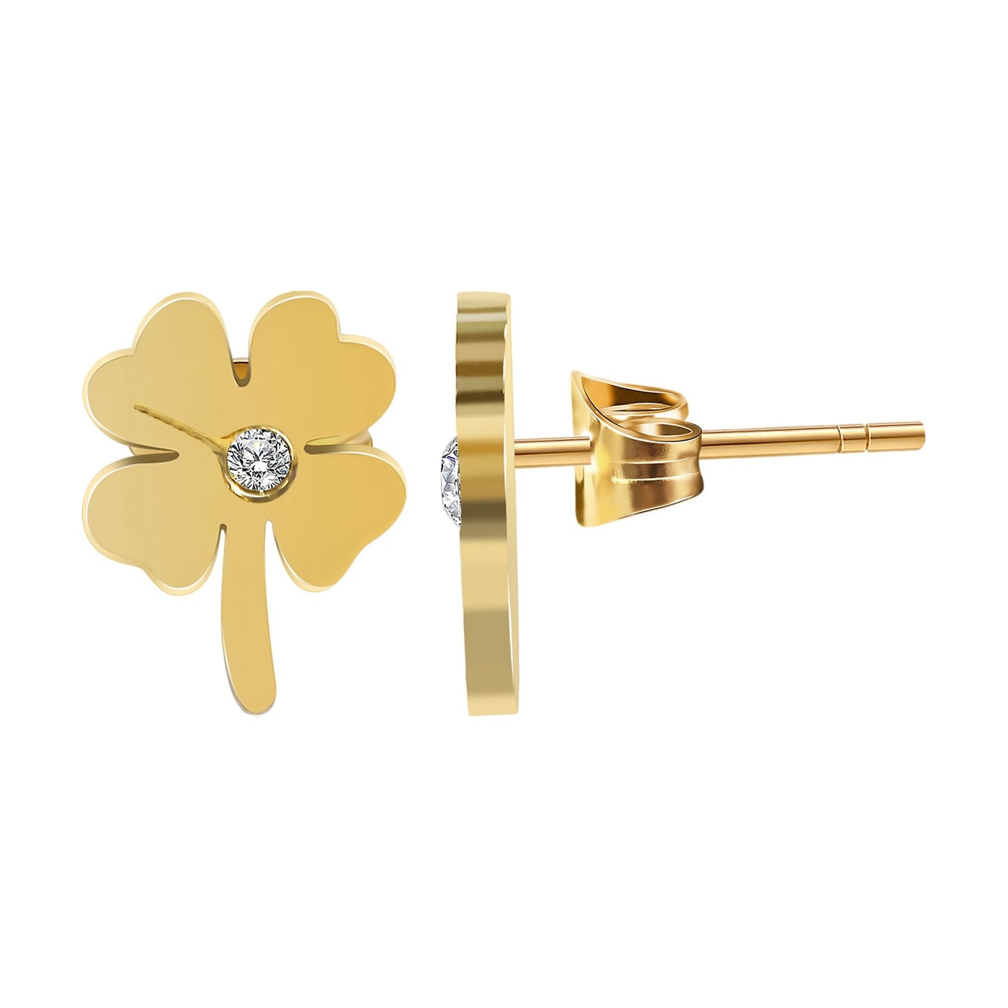 Damen Ohrringe – Ohrstecker Kleeblatt aus Edelstahl mit Strass Steinchen