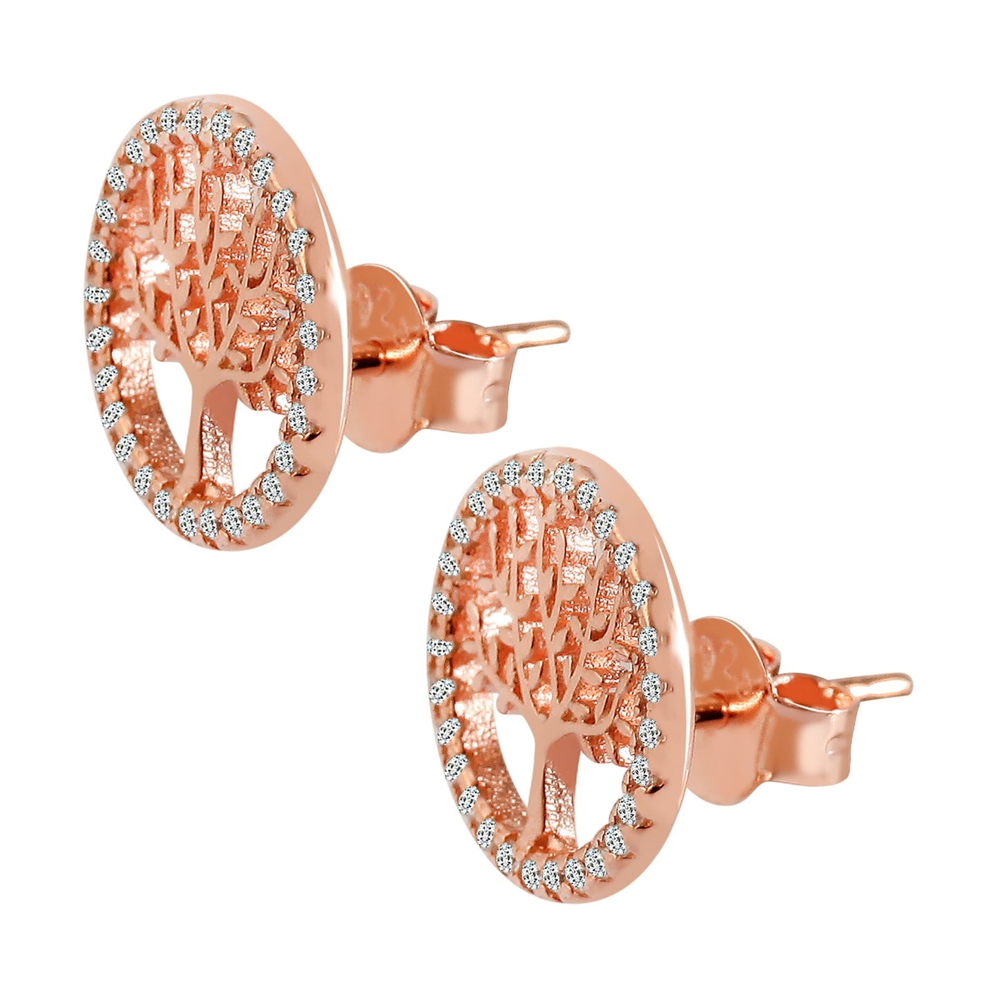 Damen Ohrringe – Ohrstecker Lebensbaum aus 925 Silber mit Zirkonia