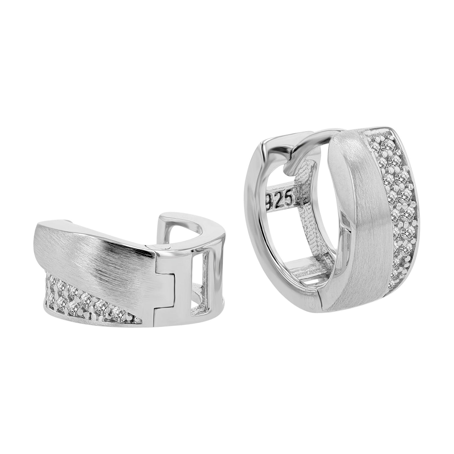 Damen Ohrringe – Klappcreole aus 925 Silber mit Zirkonia