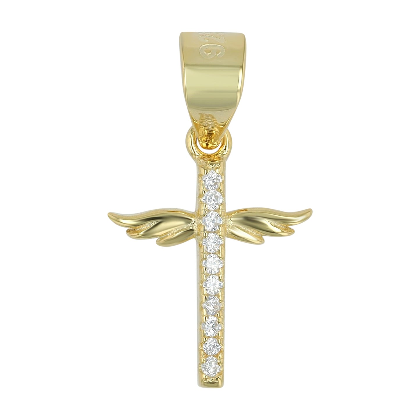 Damen Anhänger – Flügel Kreuzanhänger aus 925 Silber mit Zirkonia
