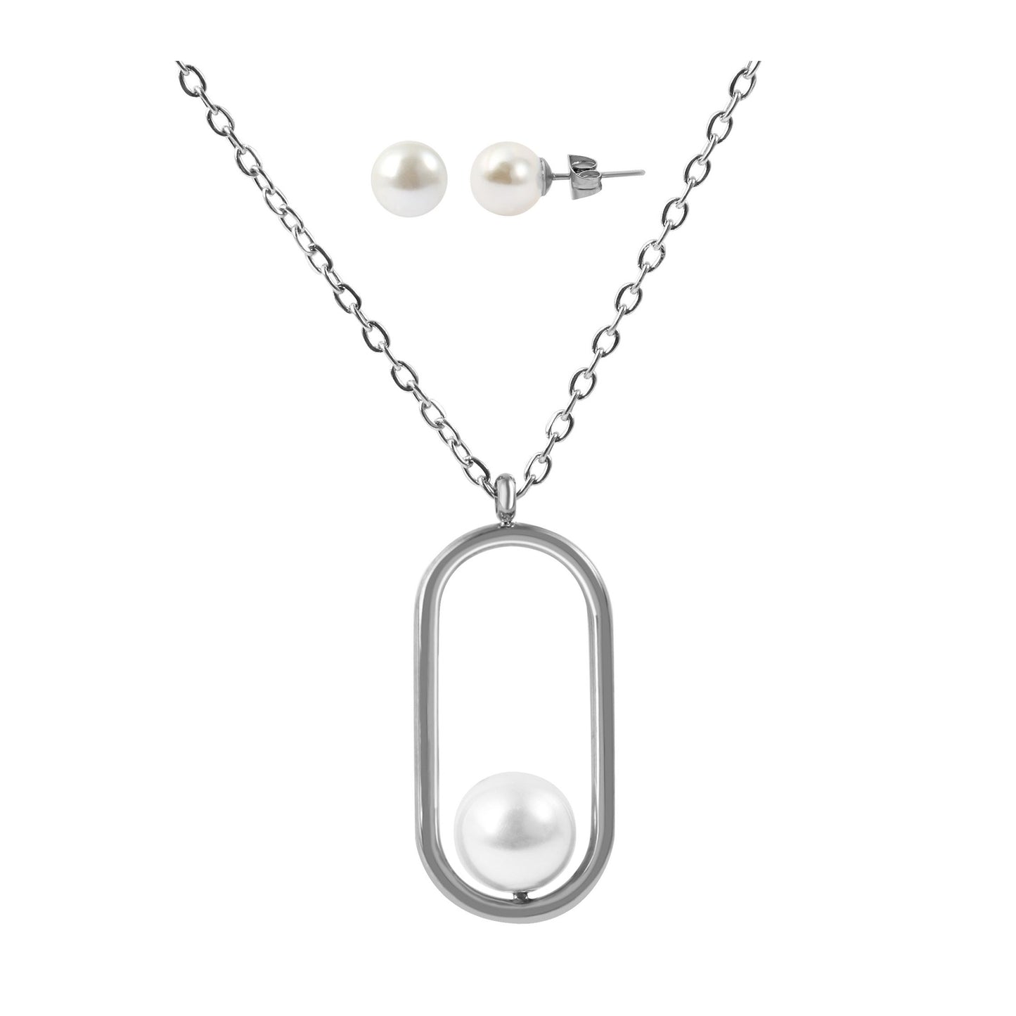 Damen Halskette aus Edelstahl mit Perle 45 cm