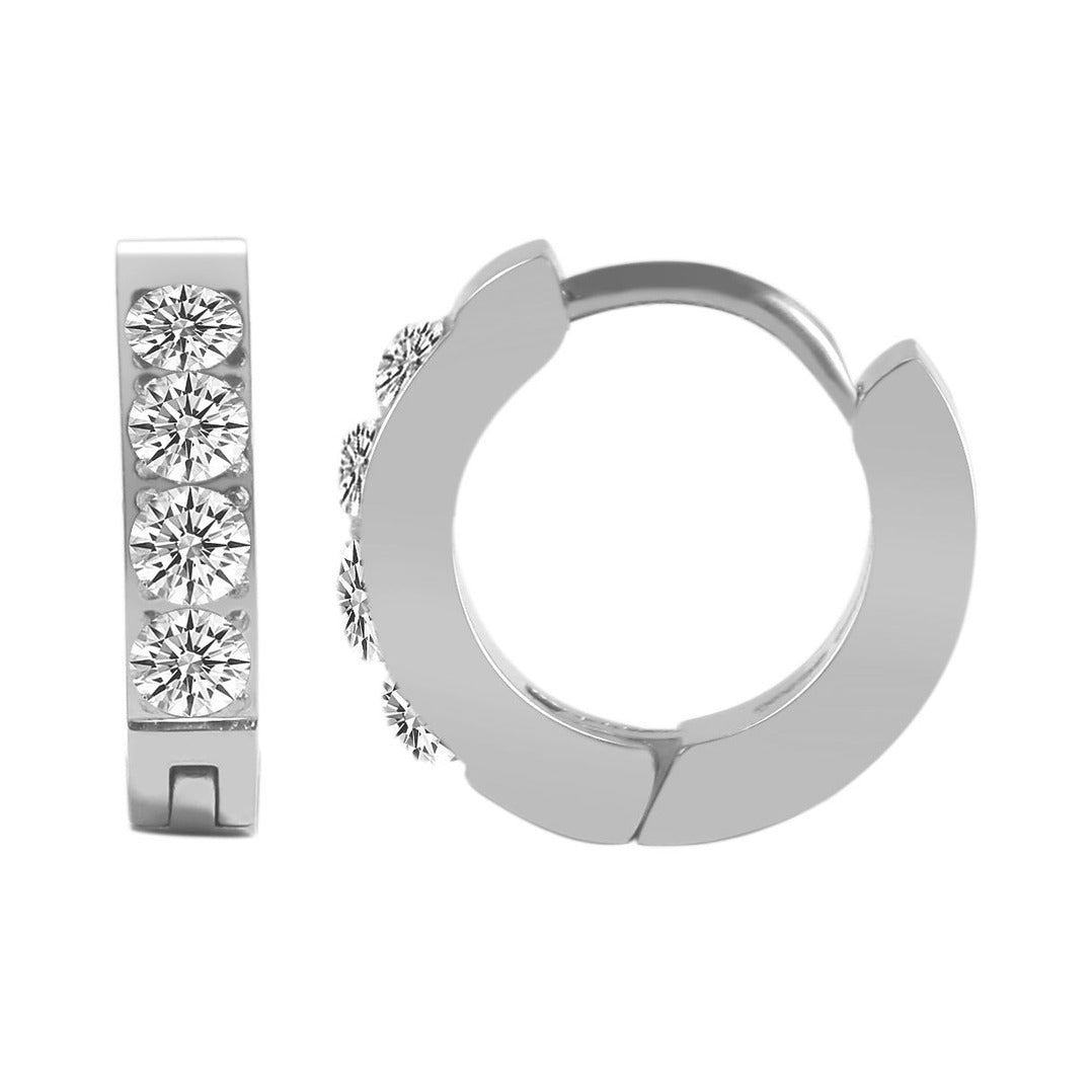 Damen Ohrringe – Klappcreole aus Edelstahl mit Strass Steinchen
