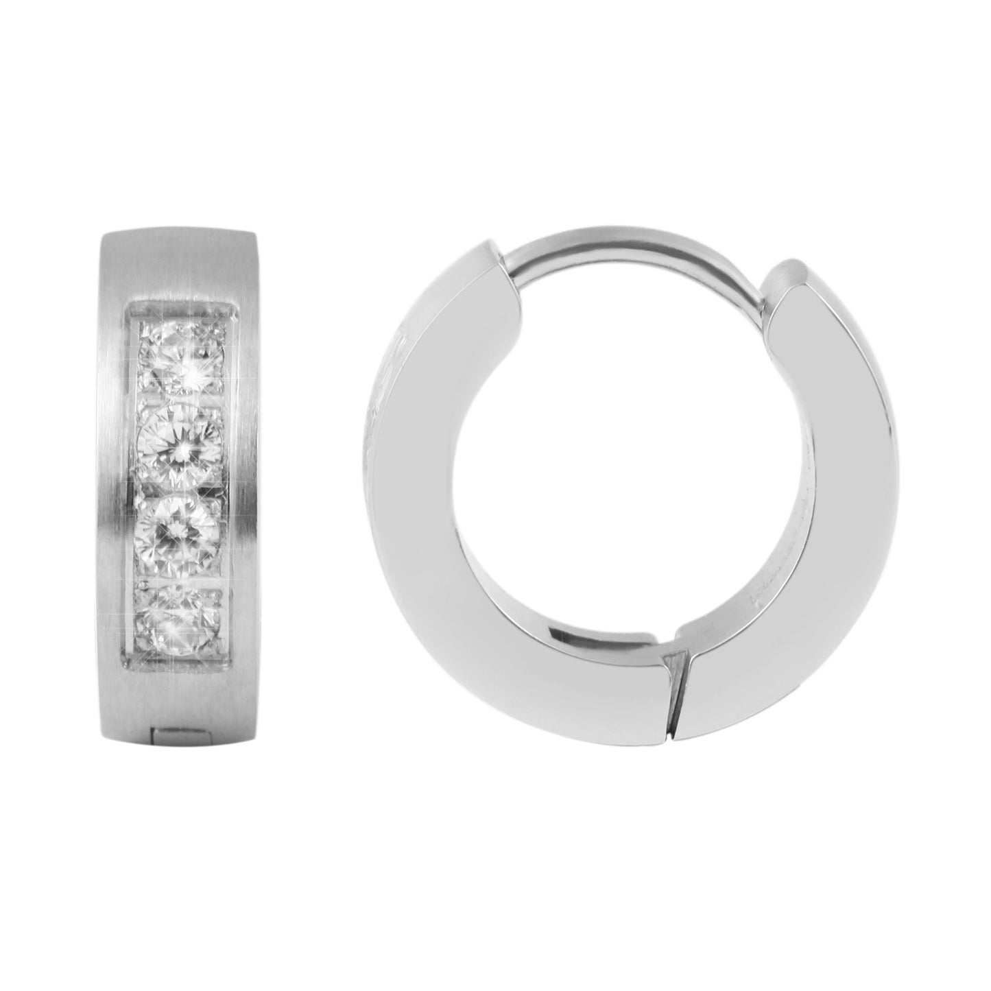 Damen Ohrringe – Klappcreole aus Edelstahl mit Strass Steinchen