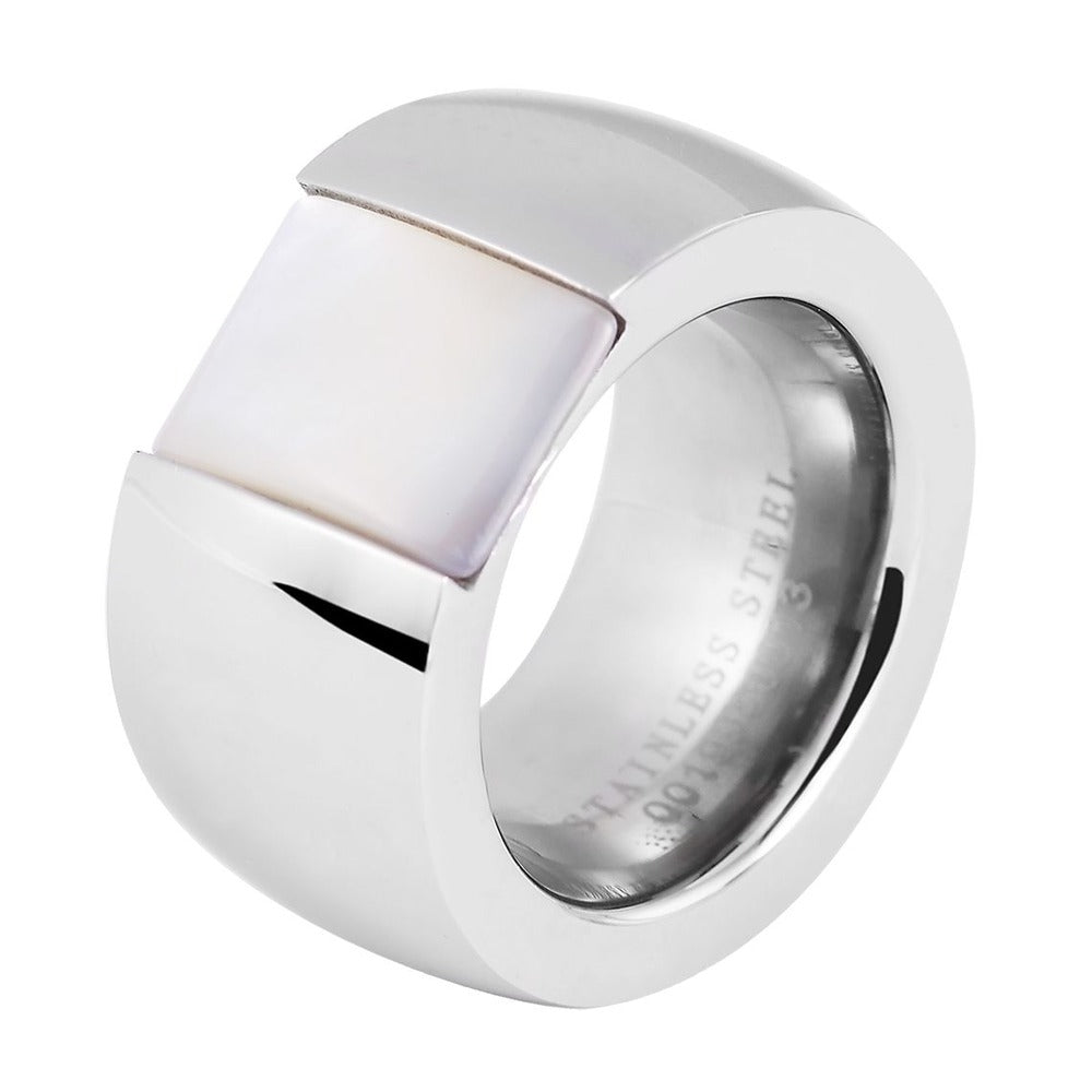 Damen Ring aus Edelstahl mit Perlmutt