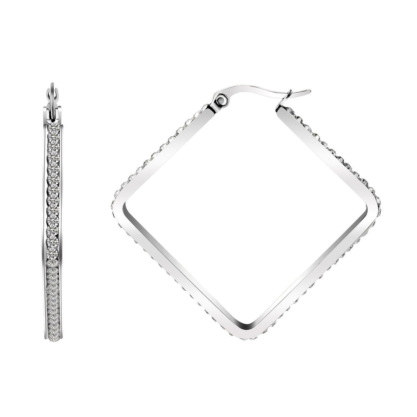 Damen Ohrringe – Creole aus Edelstahl mit Strass Steinchen