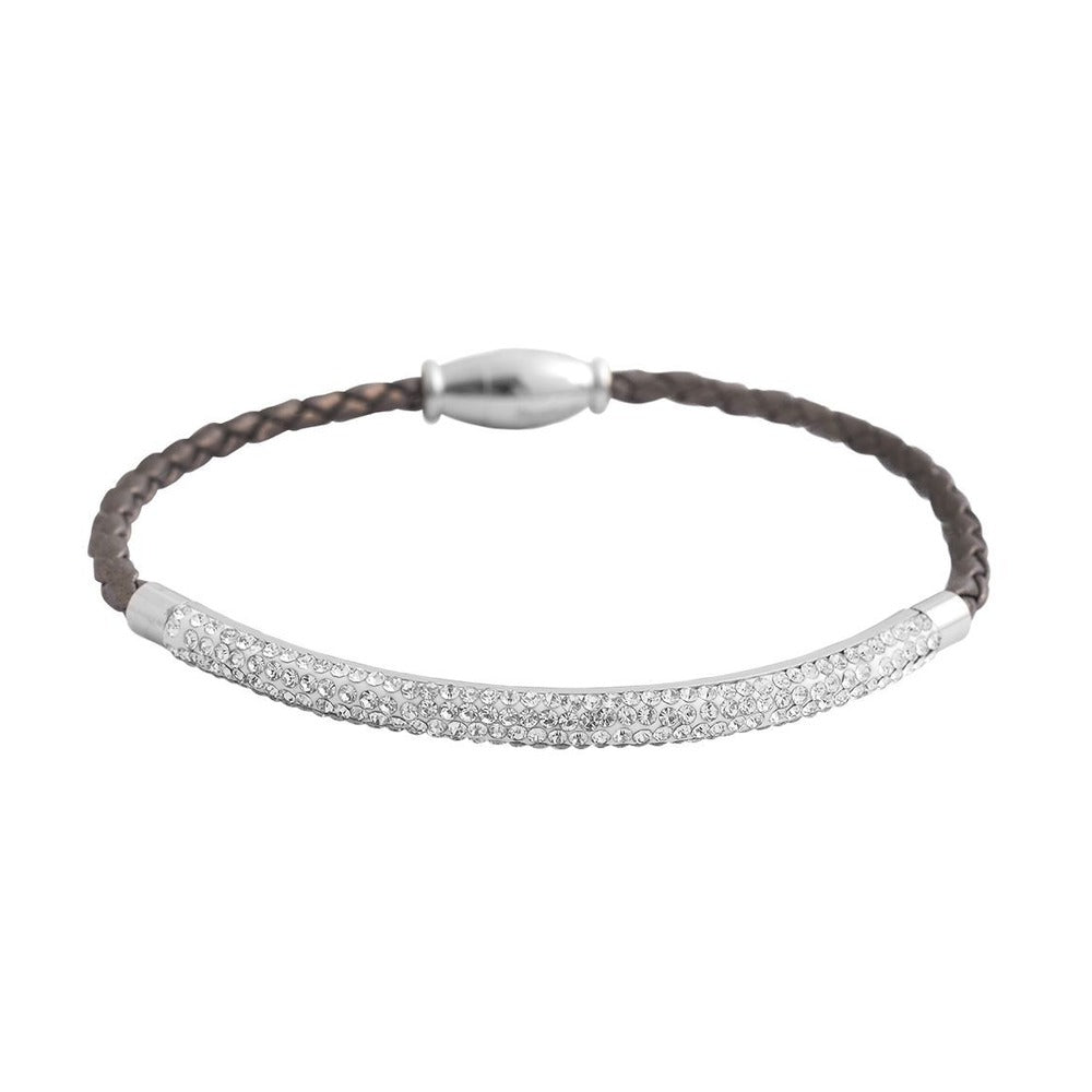 Damen Armband – Lederarmband aus Leder mit Strass Steinchen 19 cm
