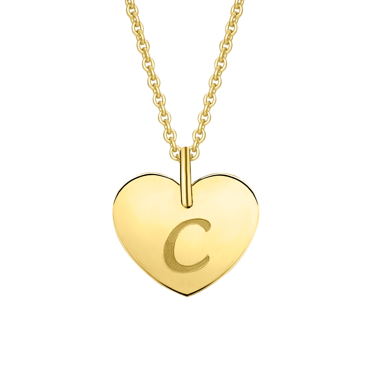 Herz mit Gravur C Buchstaben Anhänger aus 333 Gelbgold