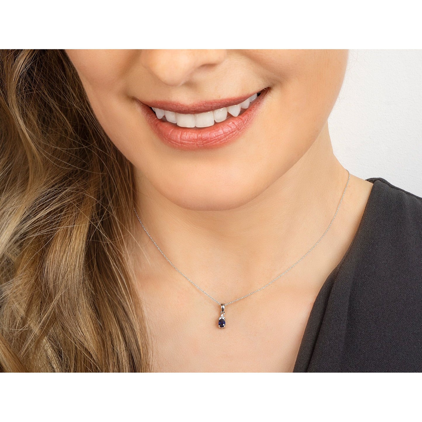 One Element 0,03 ct Brillant Diamant Safir Anhänger aus 585 Weißgold