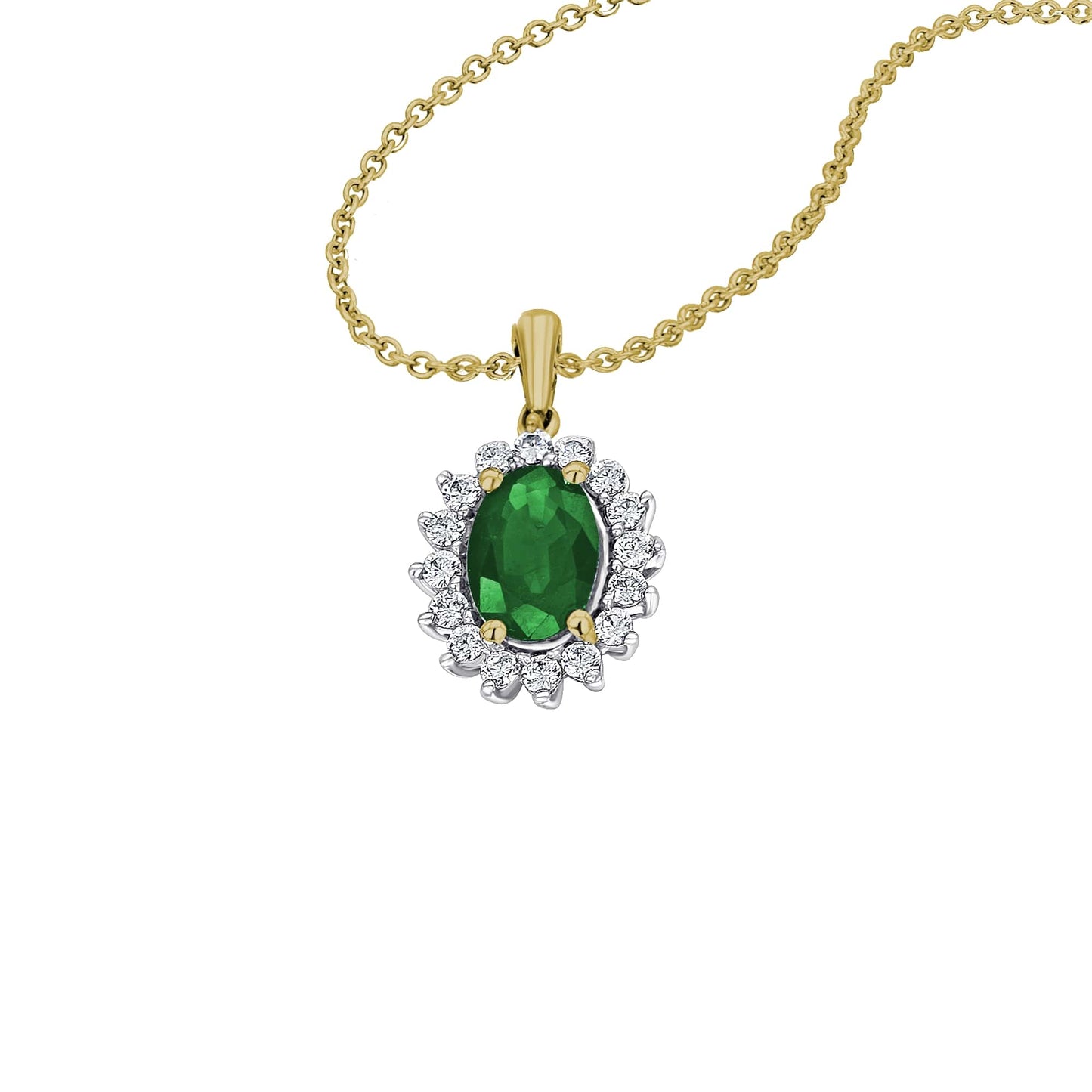 One Element 0,25 ct Brillant Diamant Smaragd Anhänger aus 585 Gelbgold