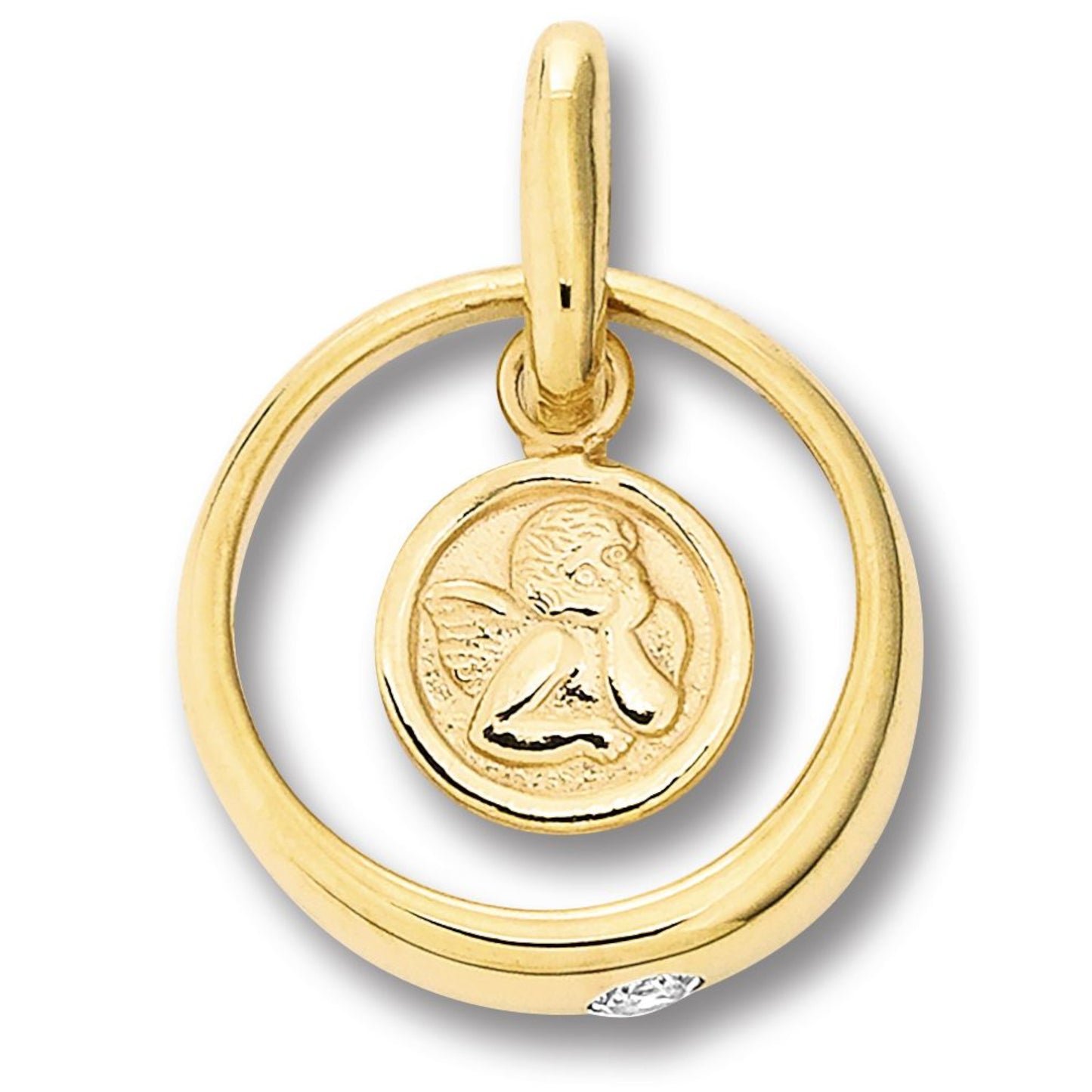 One Element Zirkonia Taufring mit Schutzengel Anhänger aus 333 Gelbgold
