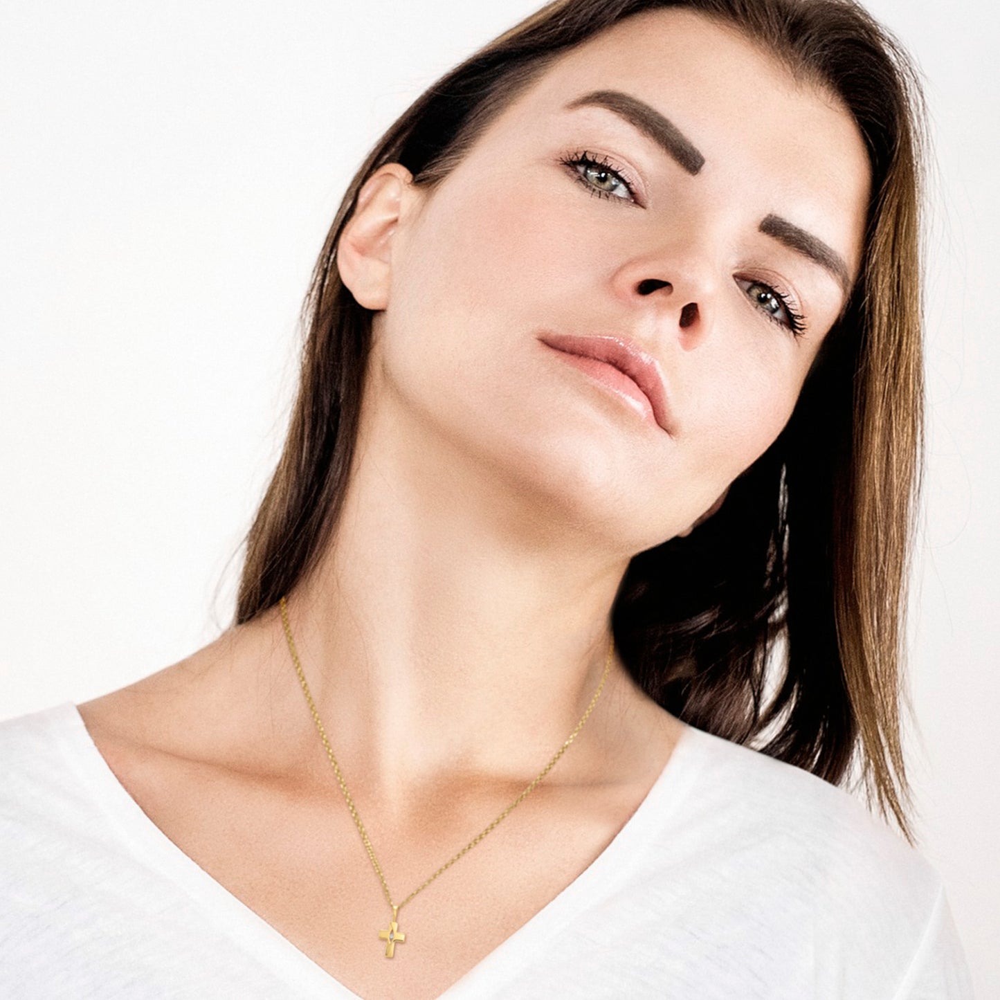 One Element Zirkonia Kreuz Anhänger aus 333 Gelbgold