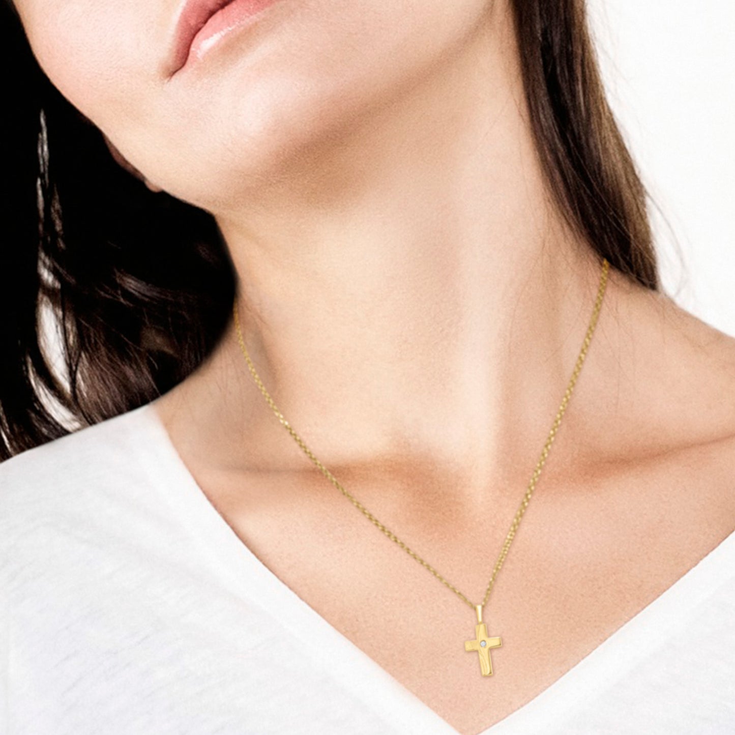 One Element Zirkonia Kreuz Anhänger aus 333 Gelbgold