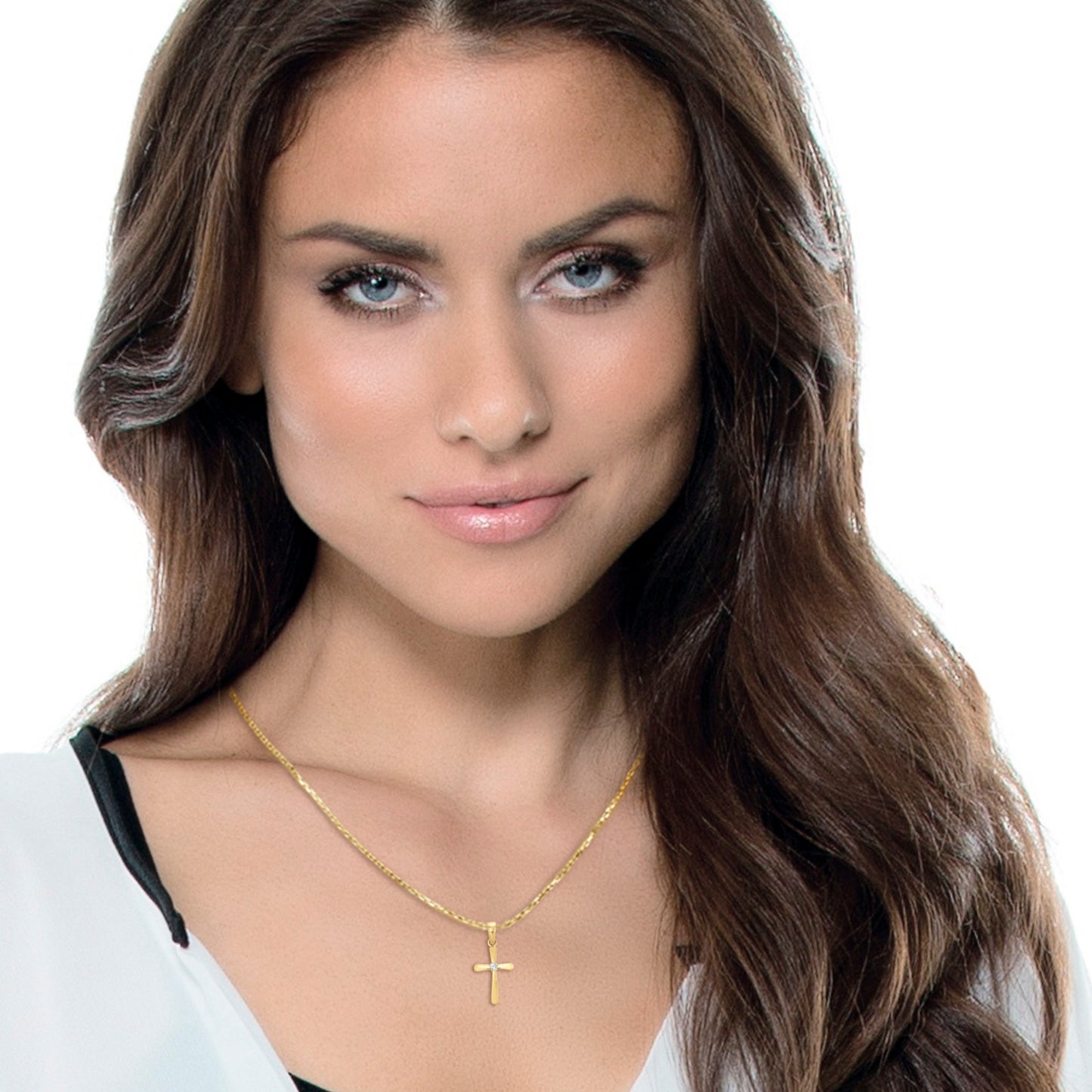 One Element Zirkonia Kreuz Anhänger aus 333 Gelbgold