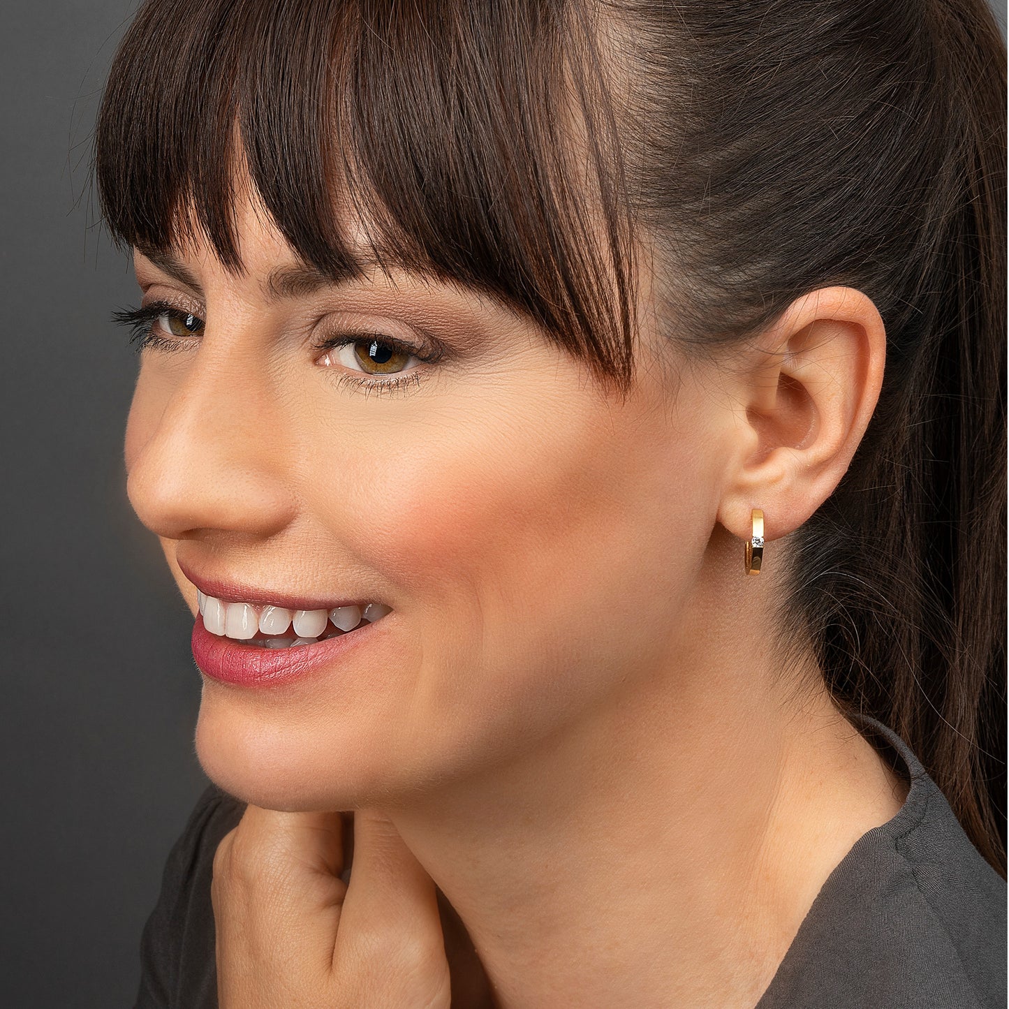 One Element 0.02 ct Brillant Diamant Ohrringe Creolen aus 585 Gelbgold