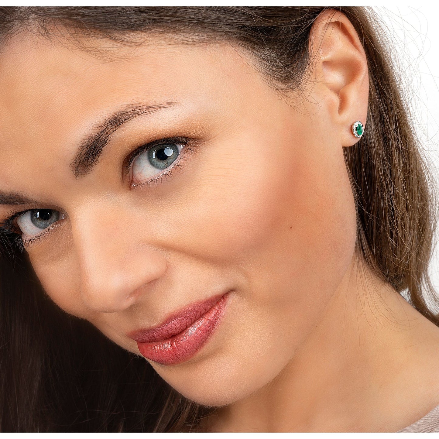 One Element 0,10 ct Brillant Diamant Smaragd Ohrringe Ohrstecker aus 585 Weißgold