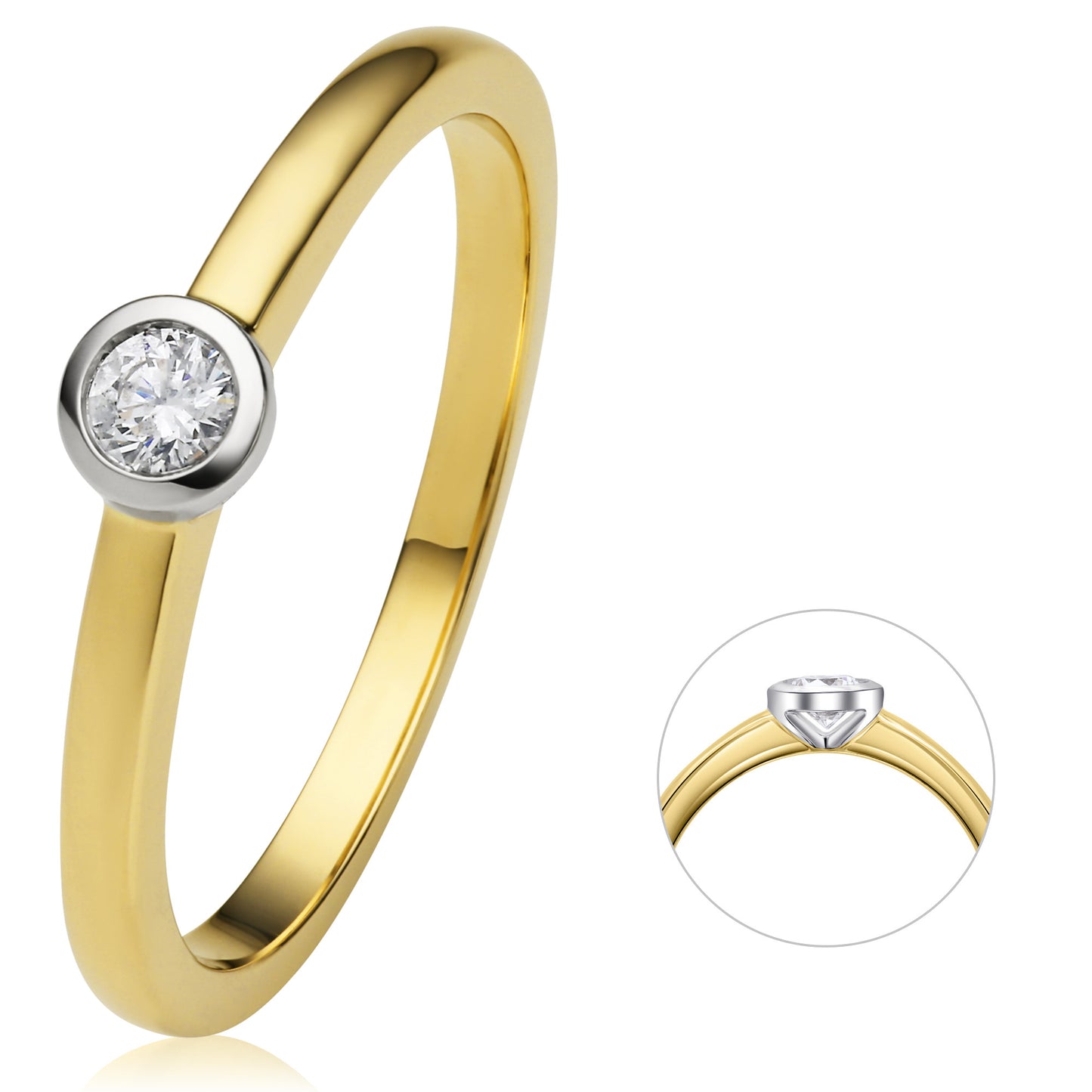 0.1 ct Diamant Brillant Zarge Ring aus 585 Gelbgold