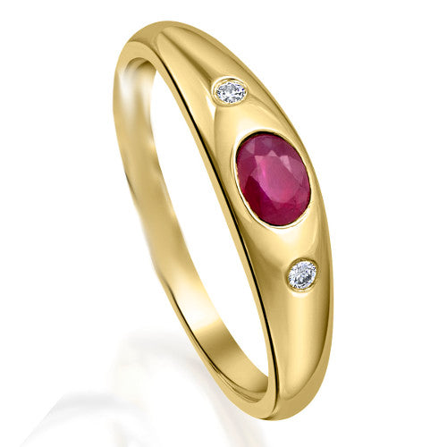 0,03 ct  Diamant Brillant Rubin Ring aus 585 Gelbgold