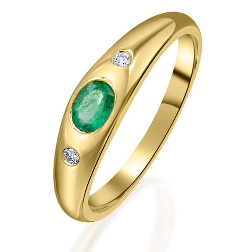 0,03 ct Diamant Brillant Smaragd Ring aus 585 Gelbgold