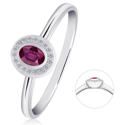 0,04 ct Diamant Brillant Rubin Ring aus 585 Weißgold