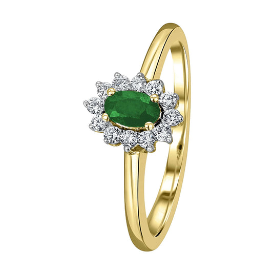 One Element 0,15 ct Brillant Diamant Smaragd Ring aus 585 Gelbgold