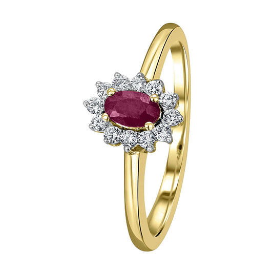 One Element 0,15 ct Brillant Diamant Rubin Ring aus 585 Gelbgold
