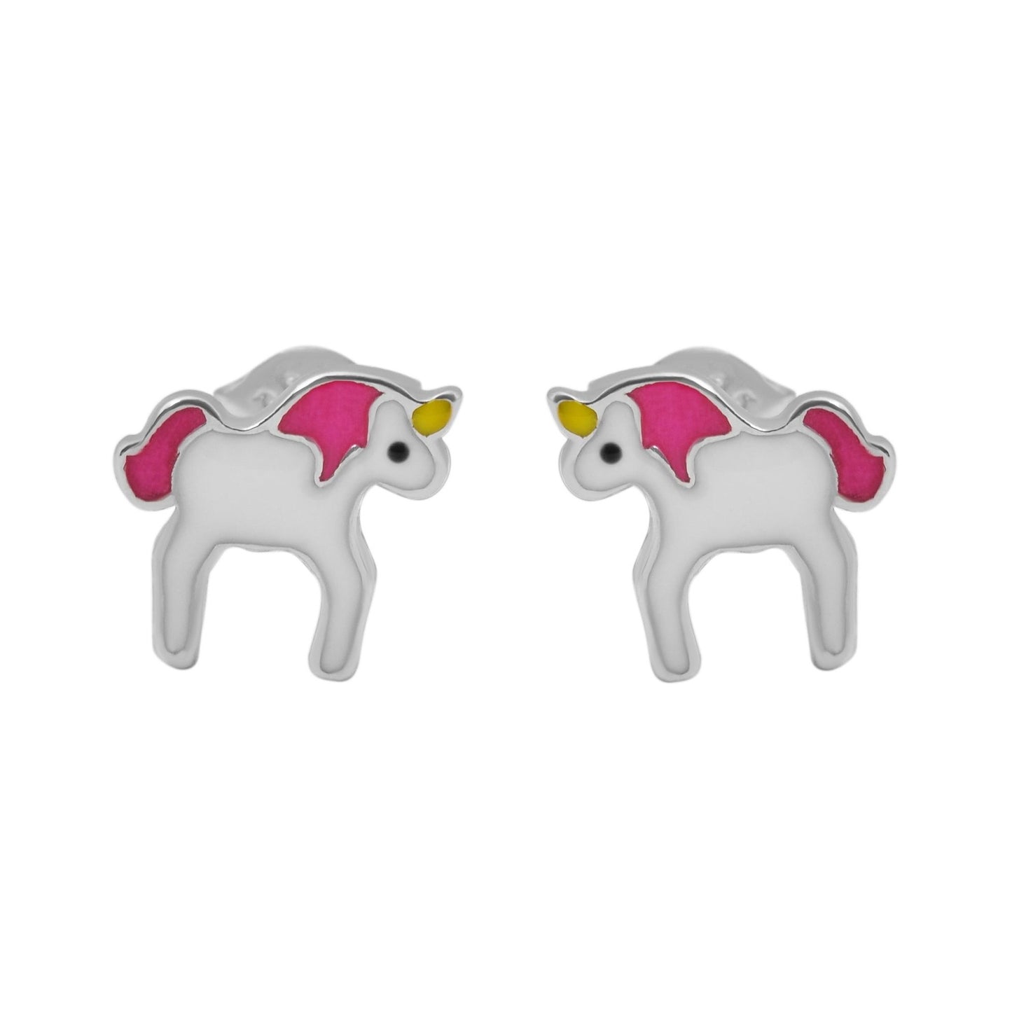 Mädchen Ohrringe – Ohrstecker Einhorn aus 925 Silber mit Emaille