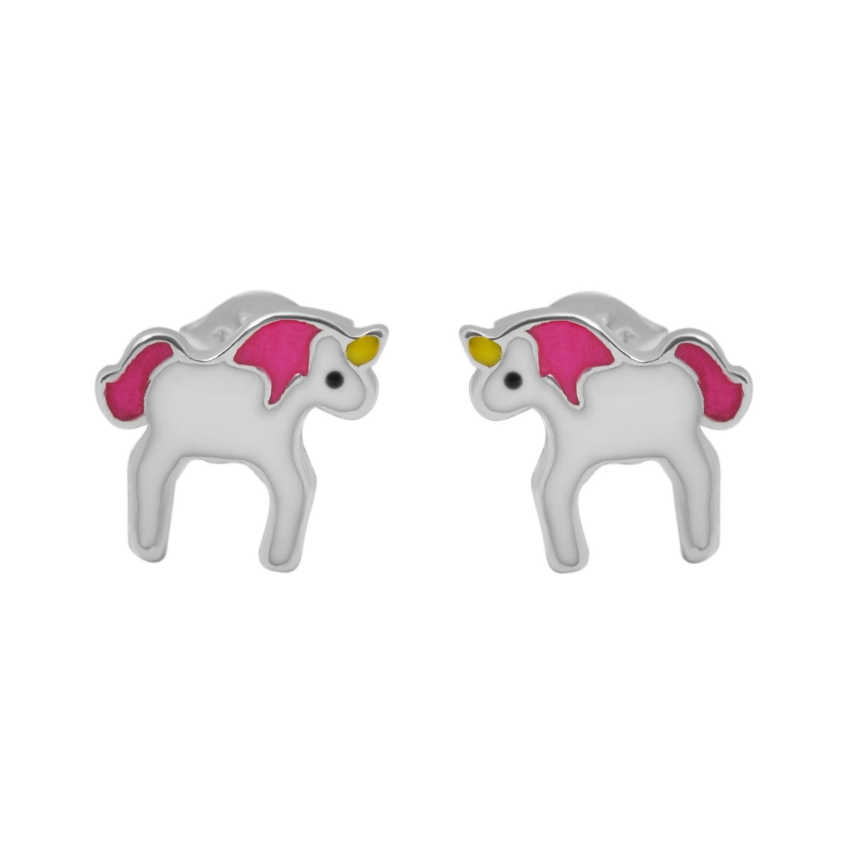 Mädchen Ohrringe – Ohrstecker Einhorn aus 925 Silber mit Emaille