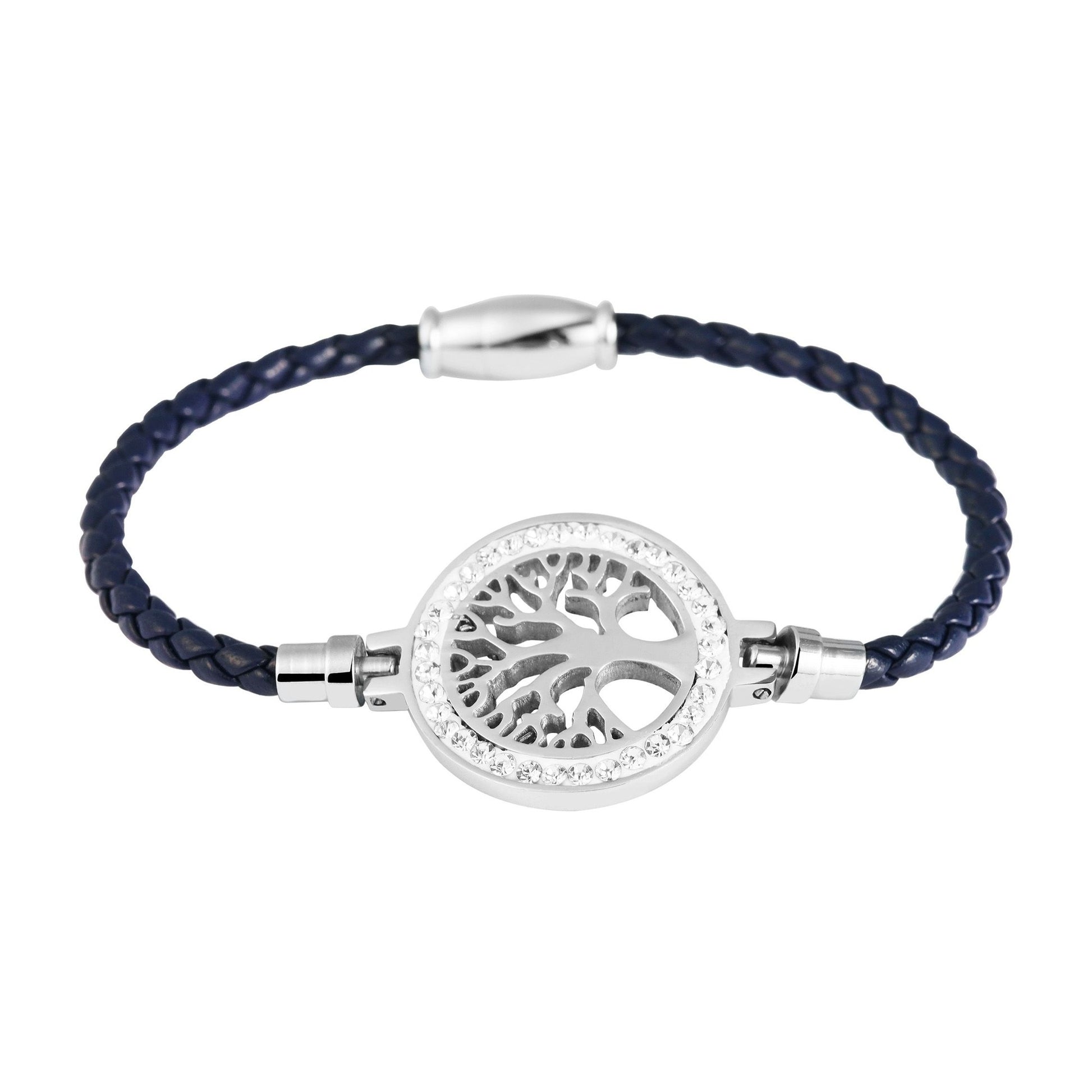 Damen Armband – Lebensbaum aus Leder mit Strass Steinchen 18 cm