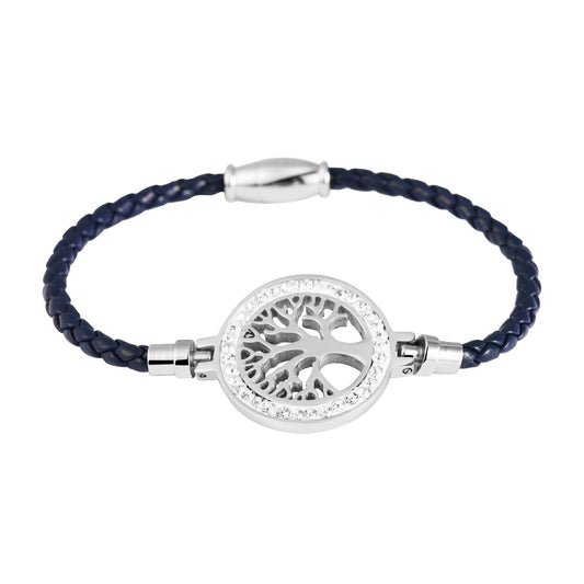 Damen Armband – Lebensbaum aus Leder mit Strass Steinchen 18 cm