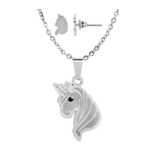 Mädchen Halskette – Einhorn aus Edelstahl mit Strass Steinchen 48 cm