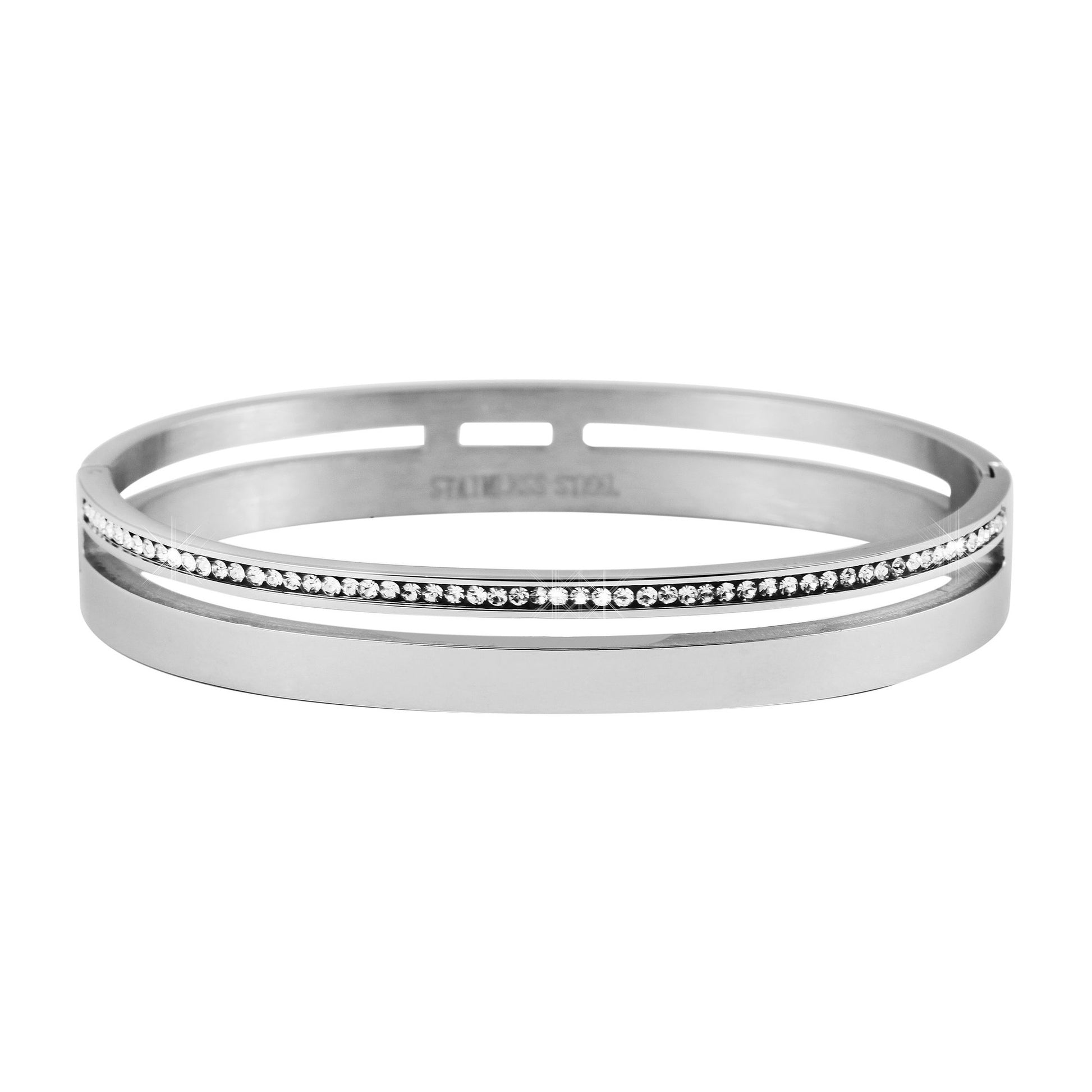 Damen Armband – Armreif aus Edelstahl mit Strass Steinchen Ø 6,2 cm cm