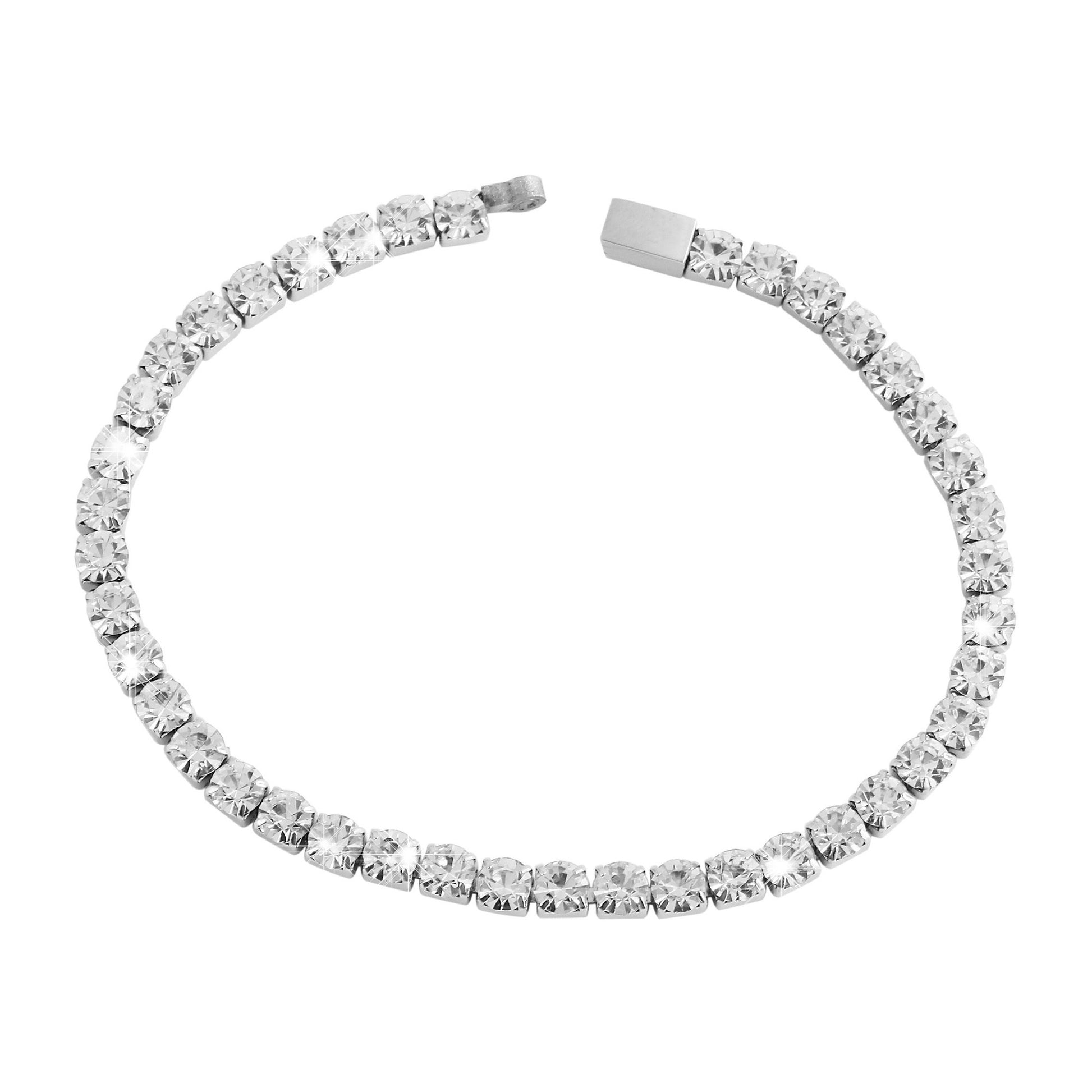 Damen Armband – Gliederarmband aus Edelstahl mit Strass Steinchen 19 cm