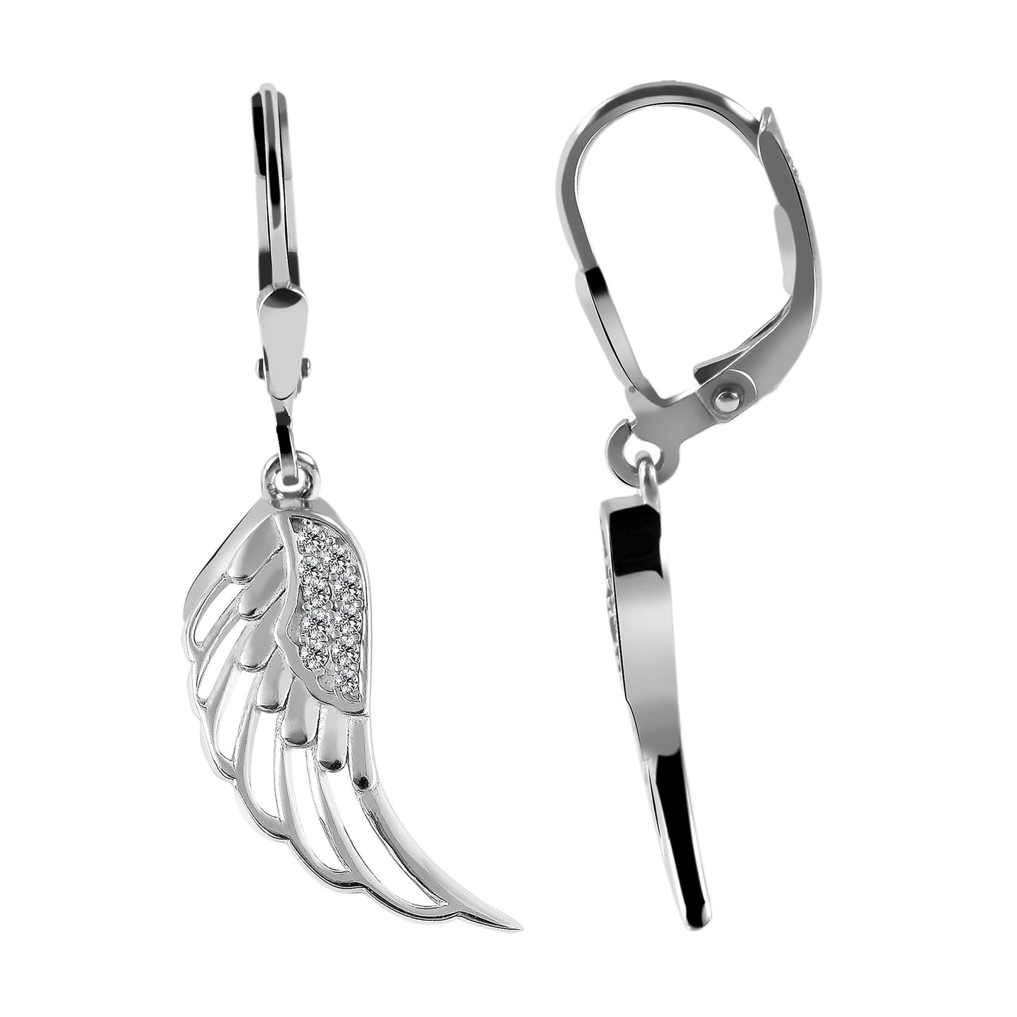 Damen Ohrringe – Ohrhänger Flügel aus 925 Silber mit Zirkonia