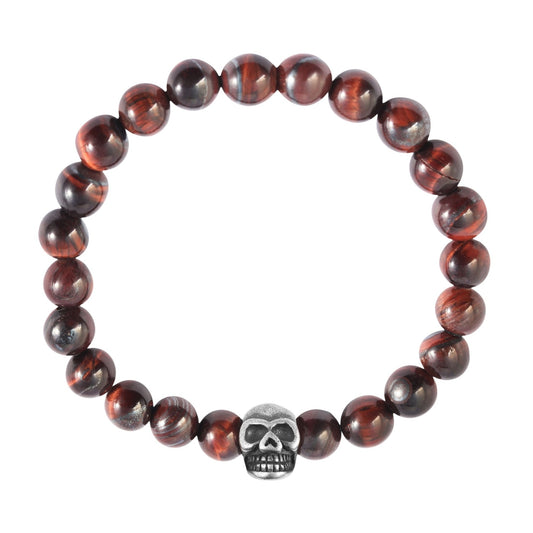 Unisex Anhänger – Totenkopfanhänger aus Edelstahl mit Tigerauge