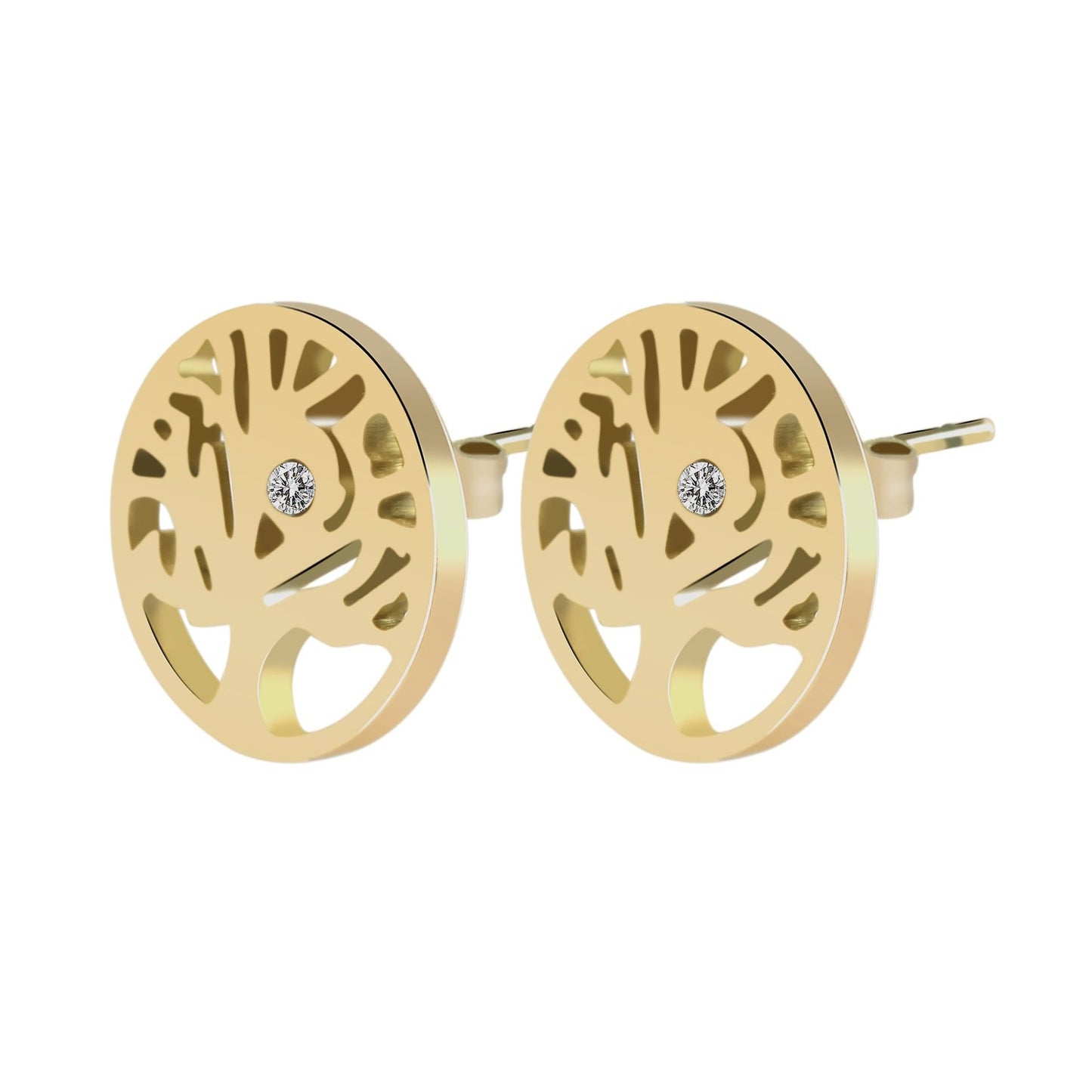 Damen Ohrringe – Ohrstecker Lebensbaum aus Edelstahl mit Strass Steinchen