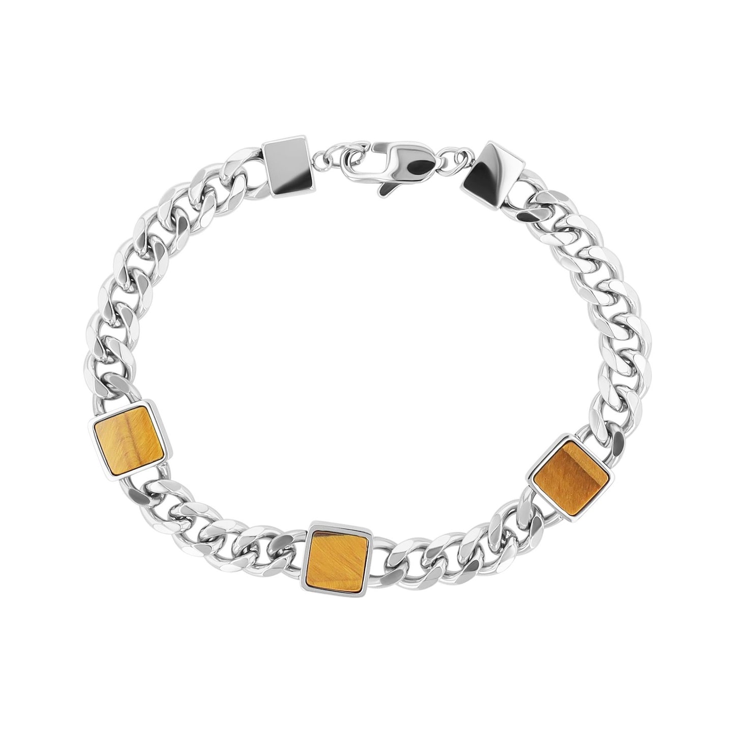 Unisex Armband – Panzerarmband aus Edelstahl mit Achat 21,5 cm