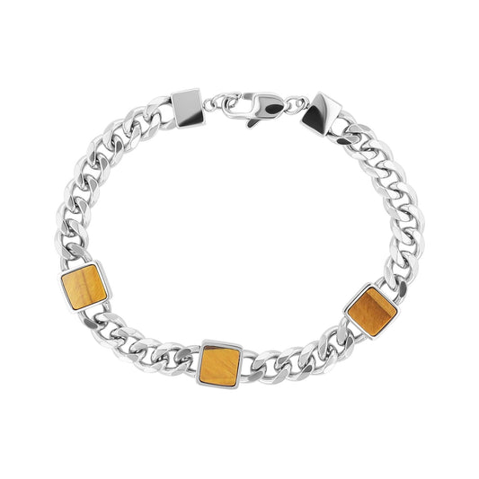 Unisex Armband – Panzerarmband aus Edelstahl mit Achat 21,5 cm