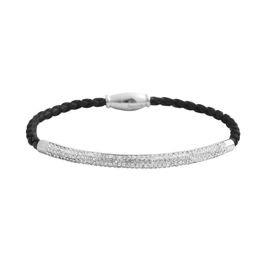 Damen Armband – Armreif aus Leder mit Strass Steinchen 19 cm